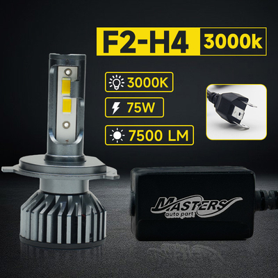 Masters F2 75W 7500 Lumens 3000K Yellow 9004 9007 H4 H13 LED Headlights Bulbs